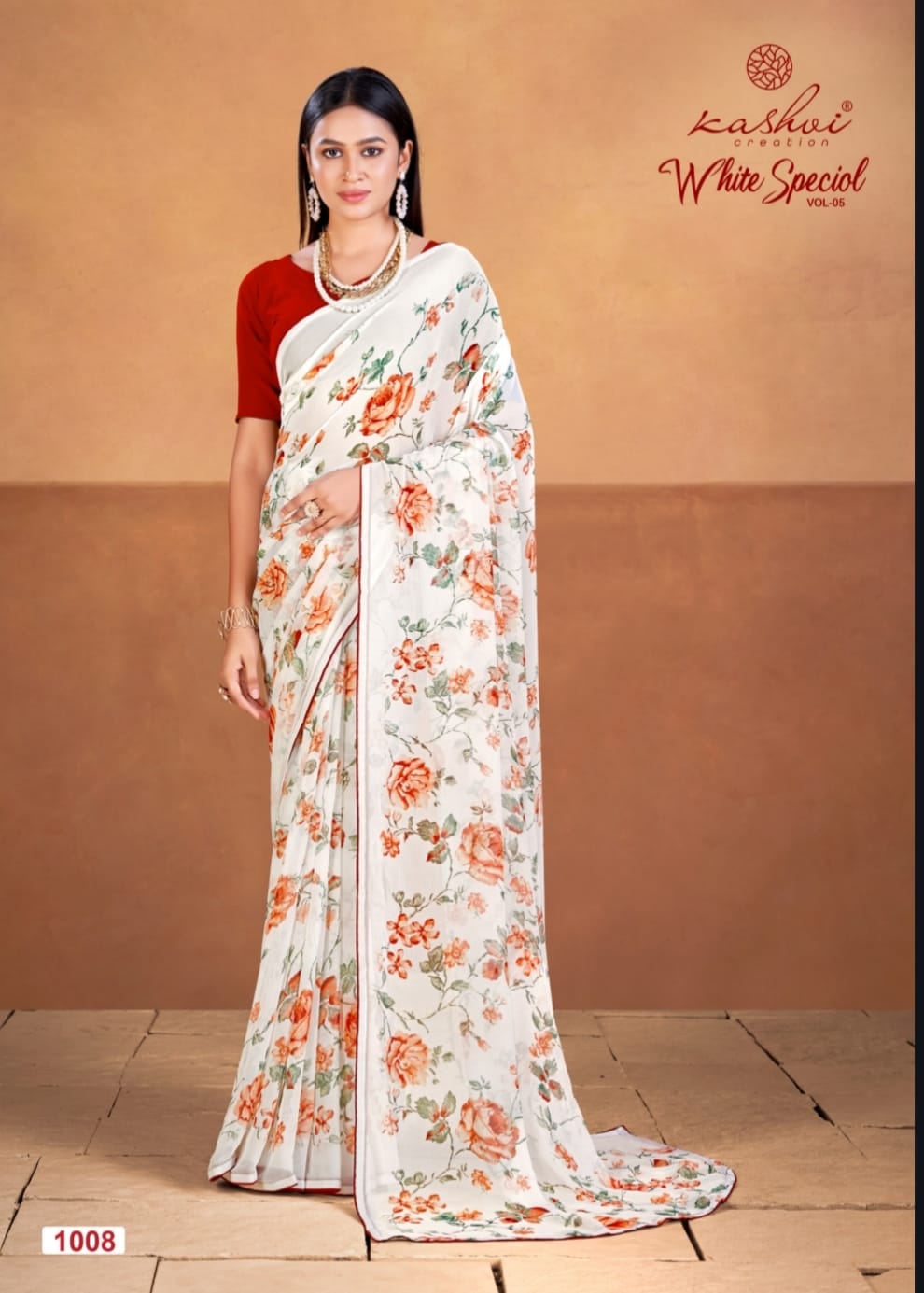 White Special Vol 5 By Kashvi Georgette Printed Sarees Suppliers In India